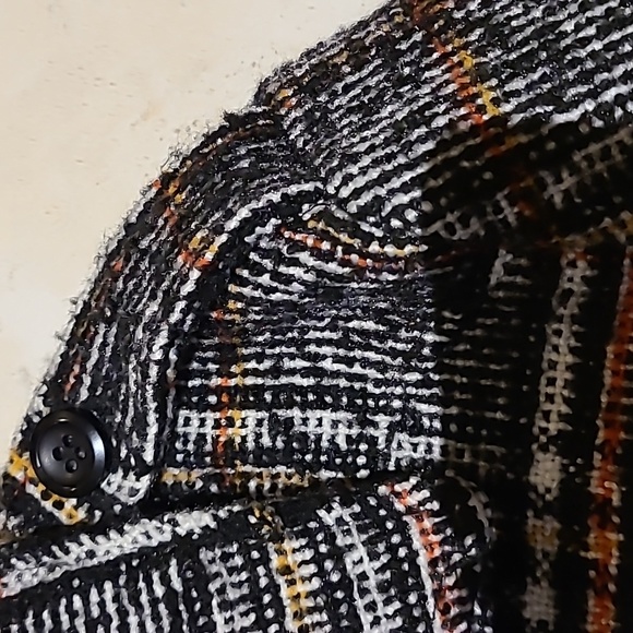 Free People tweed cropped jacket . Black and white with orange and mustard plaid - Picture 4 of 10